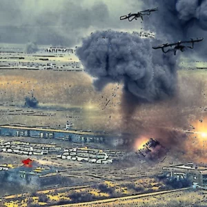 Artistic representation for Ukrainian drones strike major military depot in Russian town