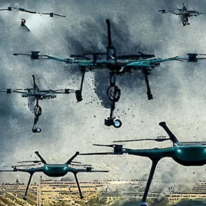 Artistic representation for Ukrainian drones strike major military depot in Russian town