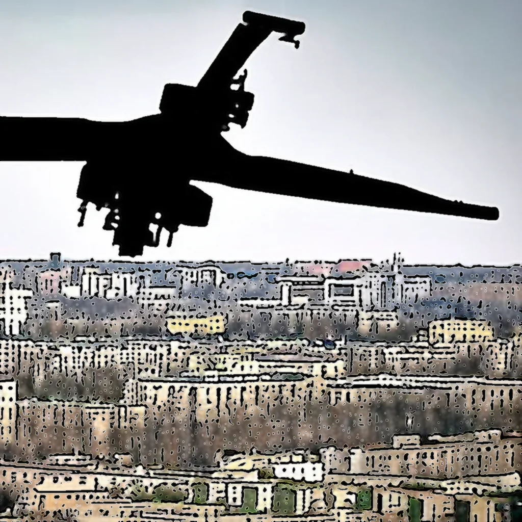 Artistic representation for Ukraine targets moscow in biggest drone attack yet.