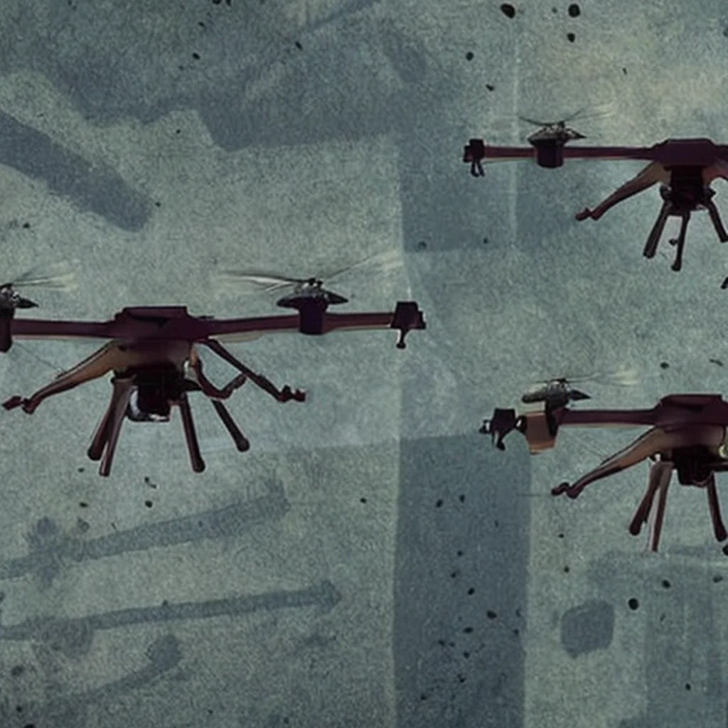 Artistic representation for Ukrainian drones strike major military depot in Russian town.