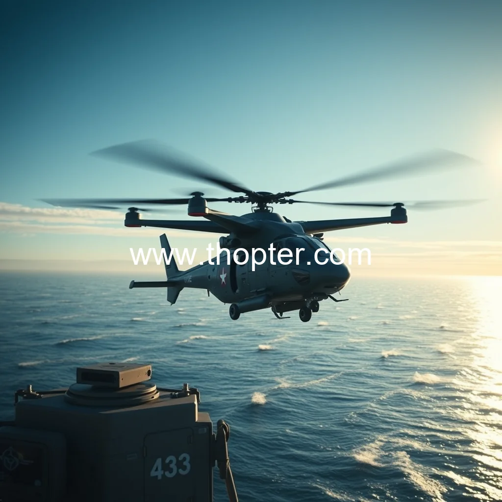 Artistic representation for Russia prepares to deploy fpv drones from helicopters against sea drone threats