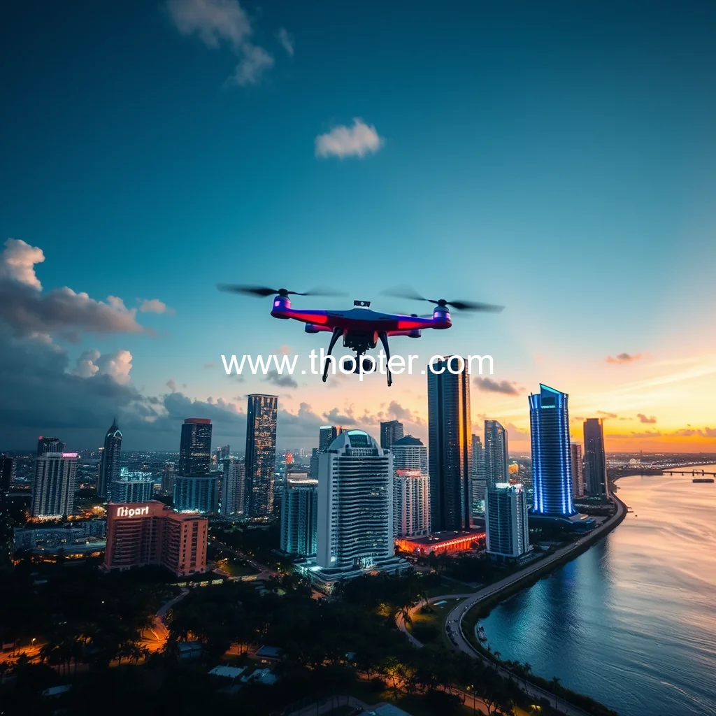 Artistic representation for Miami's skyline ignites with drone racing excitement!