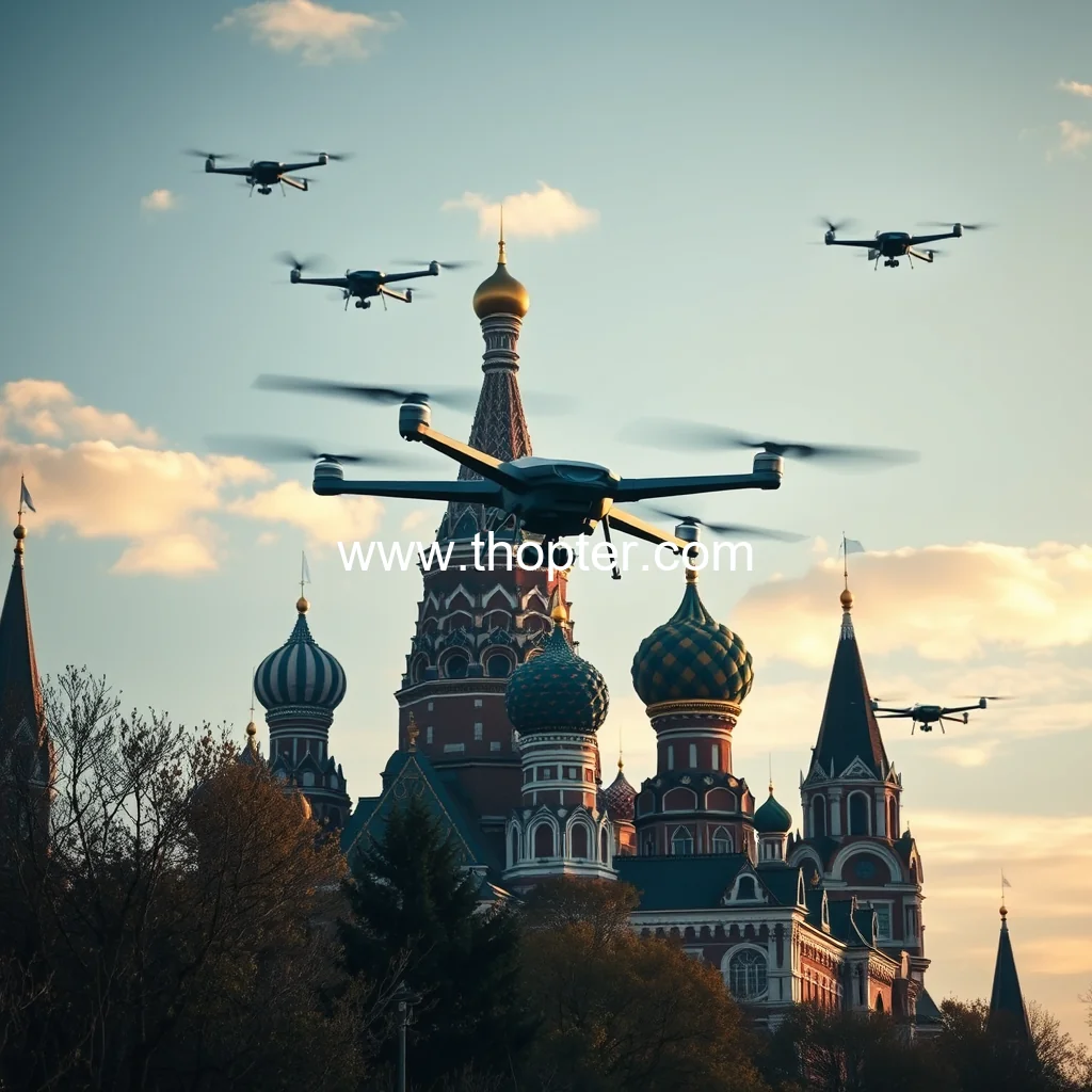 Artistic representation for Ukraine attacks Moscow with 34 drones biggest strike on the Russian capital