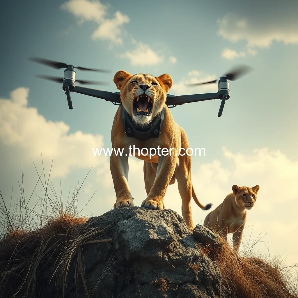 Artistic representation for Drone Technology Captures Lioness Amid Tragic Attack on Child