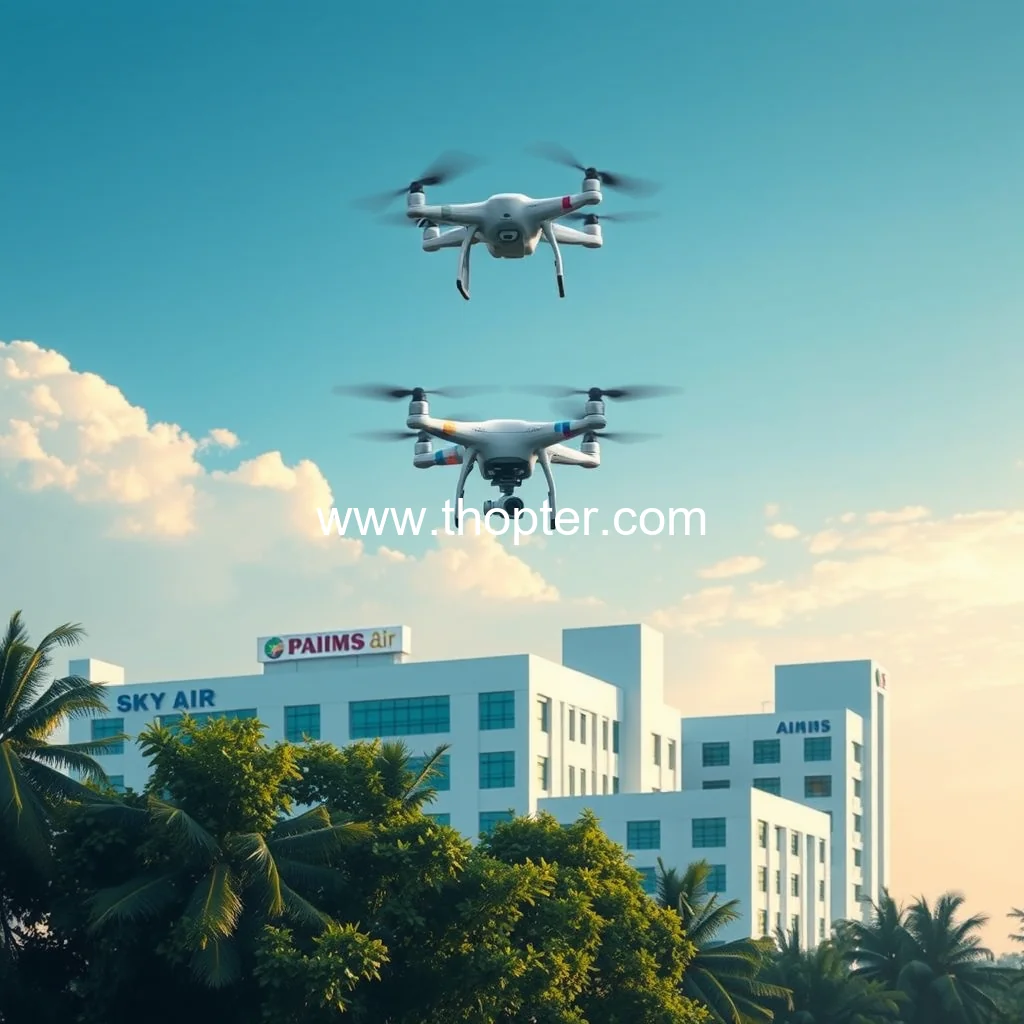 Artistic representation for Five AIIMS facilities to get drone led healthcare logistics from Skye Air under PMJAY