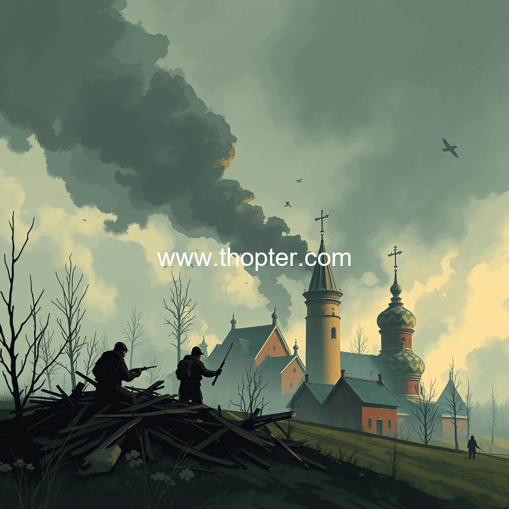 Artistic representation for Russians attack over 10 communities in Sumy Oblast injuring person and causing lot of damage