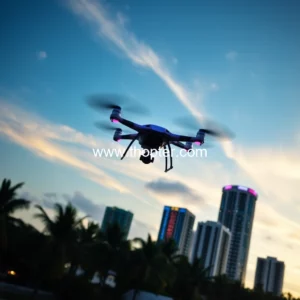 Artistic representation for Miami's thrilling drone racing league debut!