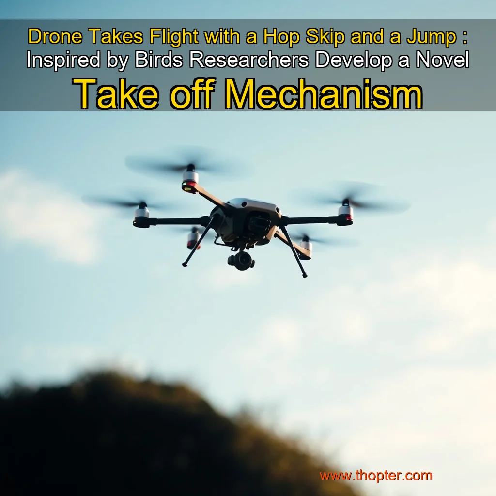 Artistic representation for Drone Takes Flight with a Hop Skip and a Jump : Inspired by Birds Researchers Develop a Novel Take off Mechanism