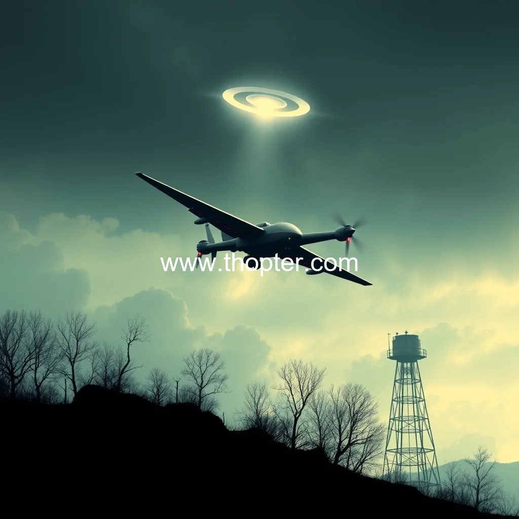 Artistic representation for UFO expert not ruling out Russia or China links to drones seen at RAF bases