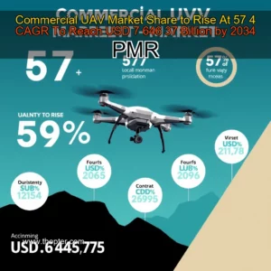 Artistic representation for Commercial UAV Market Share to Rise At 57 4 CAGR To Reach USD 7 646 37 Billion by 2034 PMR