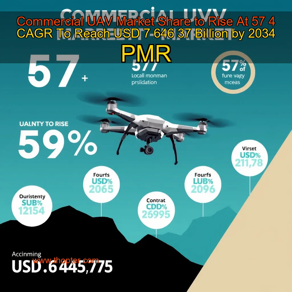 Artistic representation for Commercial UAV Market Share to Rise At 57 4 CAGR To Reach USD 7 646 37 Billion by 2034 PMR