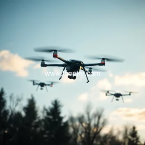 Artistic representation for Ukraine plans to increase use of AI powered UAVs drone swarms may appear Minister of Digital Transformation