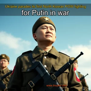 Artistic representation for Ukraine parades its first North Korean POW fighting for Putin in war