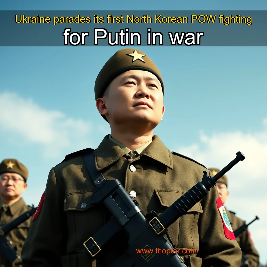 Artistic representation for Ukraine parades its first North Korean POW fighting for Putin in war