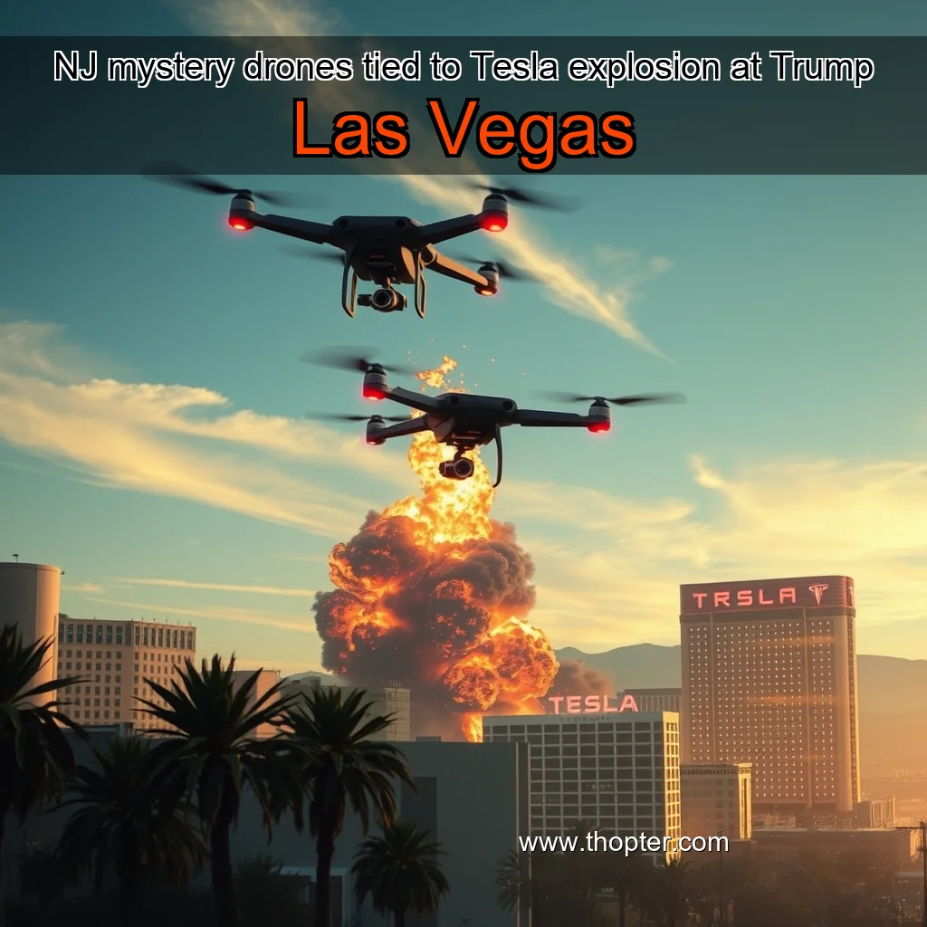 Artistic representation for NJ mystery drones tied to Tesla explosion at Trump Las Vegas