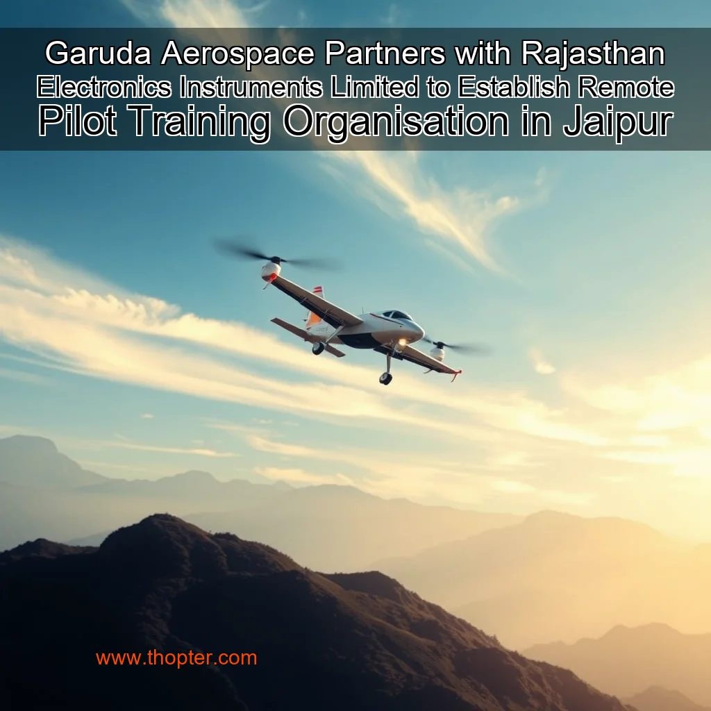 Artistic representation for Garuda Aerospace Partners with Rajasthan Electronics Instruments Limited to Establish Remote Pilot Training Organisation in Jaipur