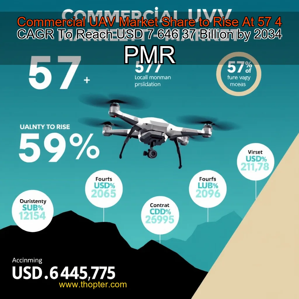 Artistic representation for Commercial UAV Market Share to Rise At 57 4 CAGR To Reach USD 7 646 37 Billion by 2034 PMR
