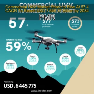 Artistic representation for Commercial UAV Market Share to Rise At 57 4 CAGR To Reach USD 7 646 37 Billion by 2034 PMR