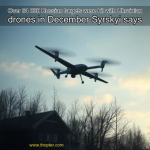 Artistic representation for Over 54 000 Russian targets were hit with Ukrainian drones in December Syrskyi says