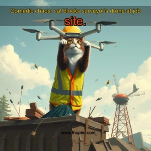 Read more about the article Comedic chaos: cat blocks surveyor’s drone at job site.
