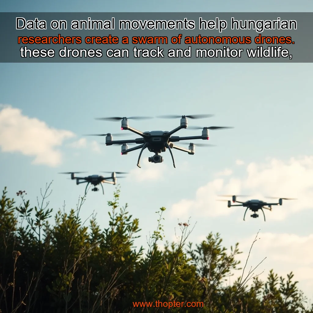 Artistic representation for Data on animal movements help hungarian researchers create a swarm of autonomous drones. these drones can track and monitor wildlife, providing valuable insights into animal behavior and habitat usage. the technology could revolutionize wildlife conservation efforts, allowing for real-time monitoring and data collection without disturbing the animals.