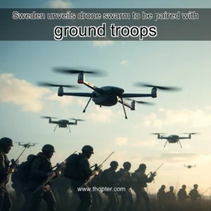Artistic representation for Sweden unveils drone swarm to be paired with ground troops