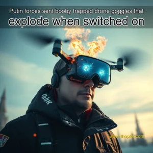 Artistic representation for Putin forces sent booby trapped drone goggles that explode when switched on