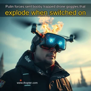 Artistic representation for Putin forces sent booby trapped drone goggles that explode when switched on