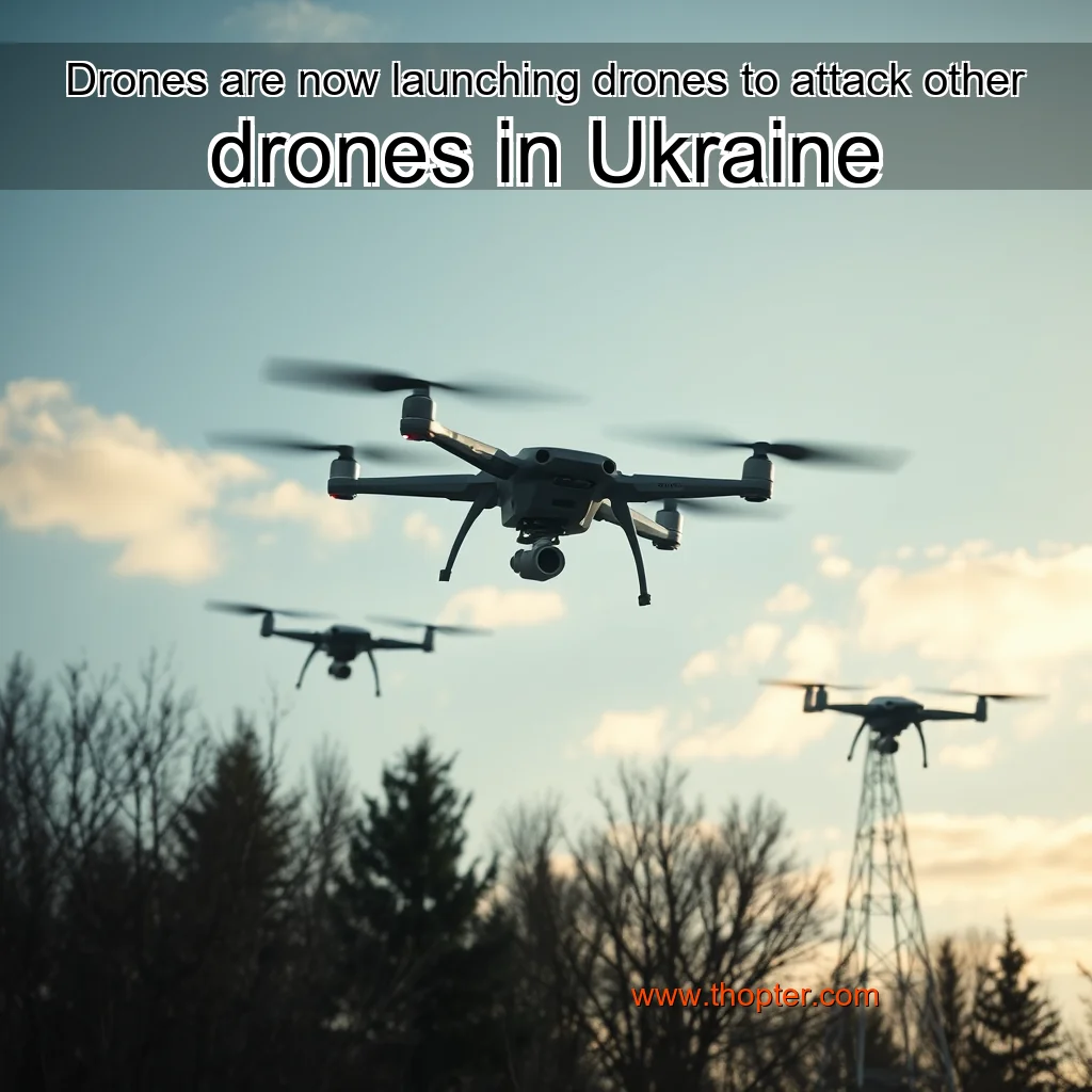 Artistic representation for Drones are now launching drones to attack other drones in Ukraine