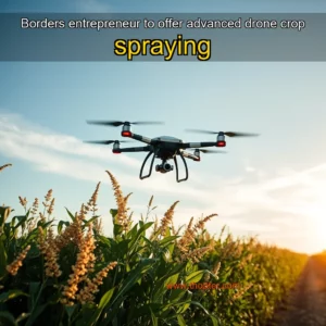 Artistic representation for Borders entrepreneur to offer advanced drone crop spraying