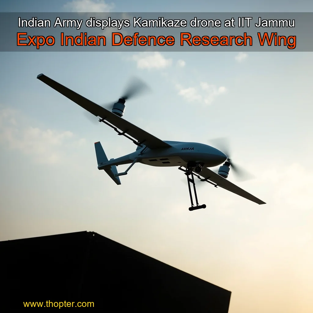 Artistic representation for Indian Army displays Kamikaze drone at IIT Jammu Expo Indian Defence Research Wing