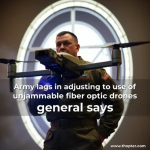 Artistic representation for Army lags in adjusting to use of unjammable fiber optic drones general says