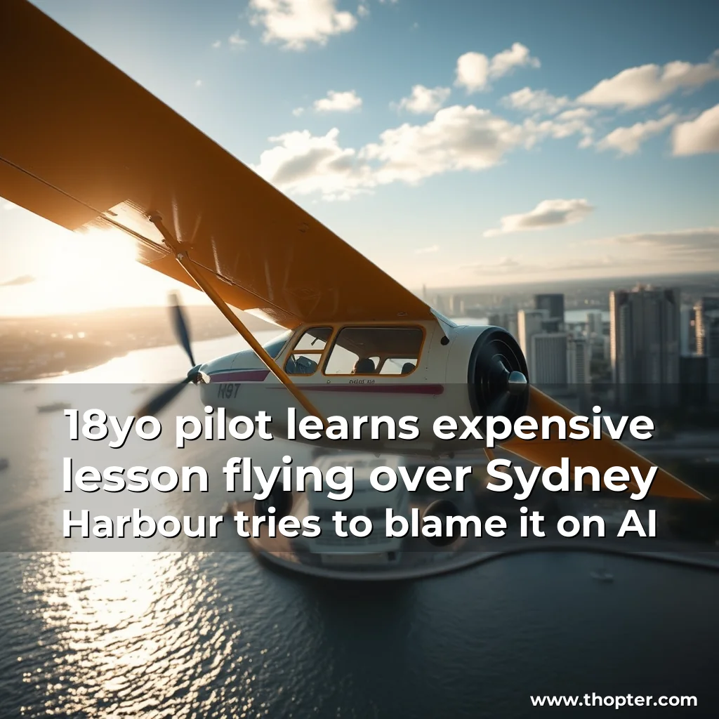 Artistic representation for 18yo pilot learns expensive lesson flying over Sydney Harbour tries to blame it on AI