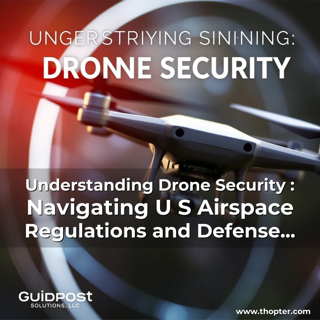 Artistic representation for Understanding Drone Security : Navigating U S Airspace Regulations and Defense Strategies Guidepost Solutions LLC